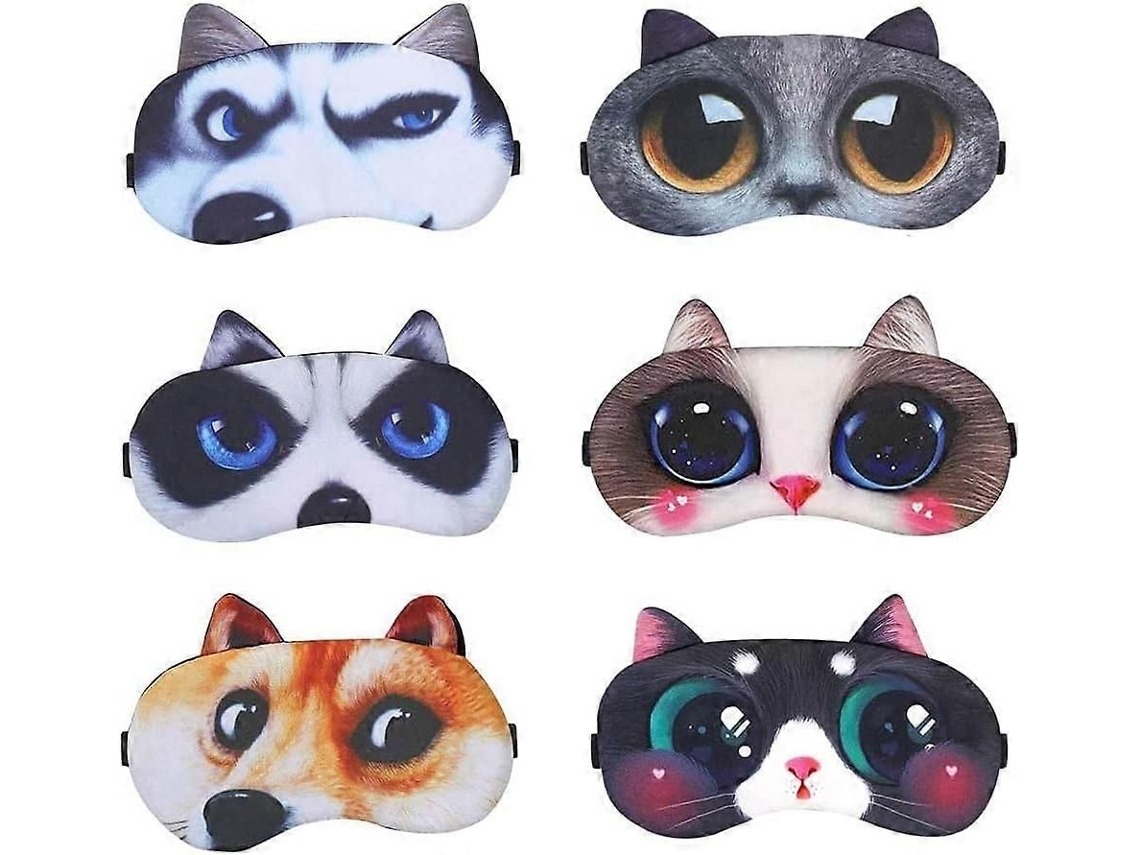 Kit Com 6 Máscaras De Dormir De Pelúcia Com Estampas De Animais