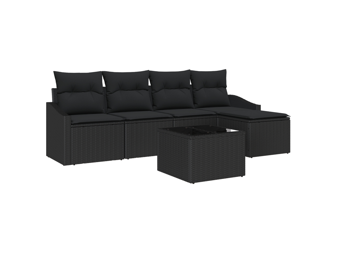 Conjunto 6 Sofá De Jardim Vidaxl Preto Vime Pe (233 X 117 X 85 Cm)
