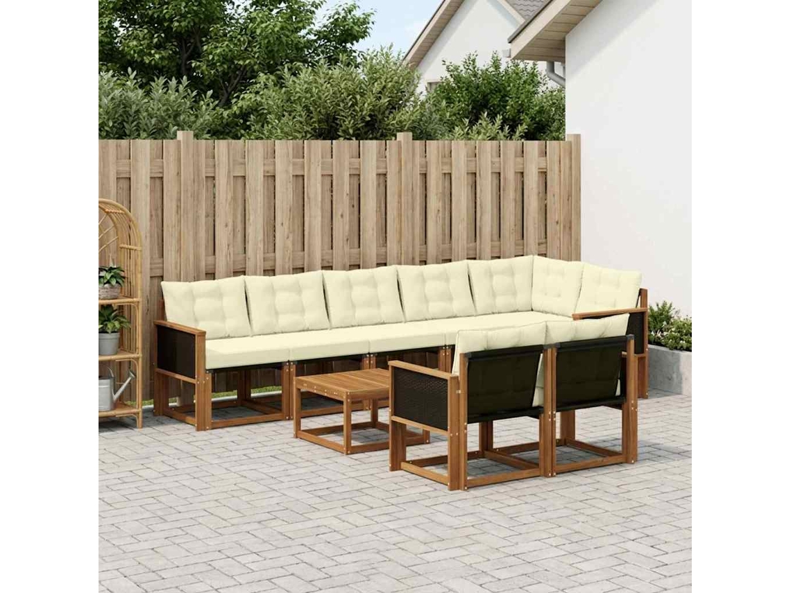 Vidaxl Conjunto De Sofás Para Exterior 9 Unid. Natural E Creme