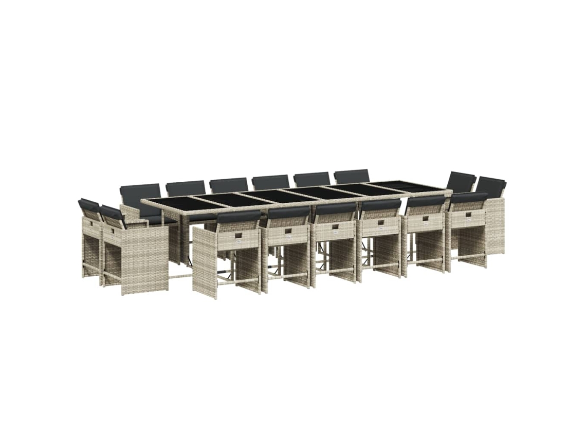 Conjunto de Jantar 17 Pcs para Jardim com Almofadões Vime Pe Cinzento Claro MAISON EXCLUSIVE (17 pcs)