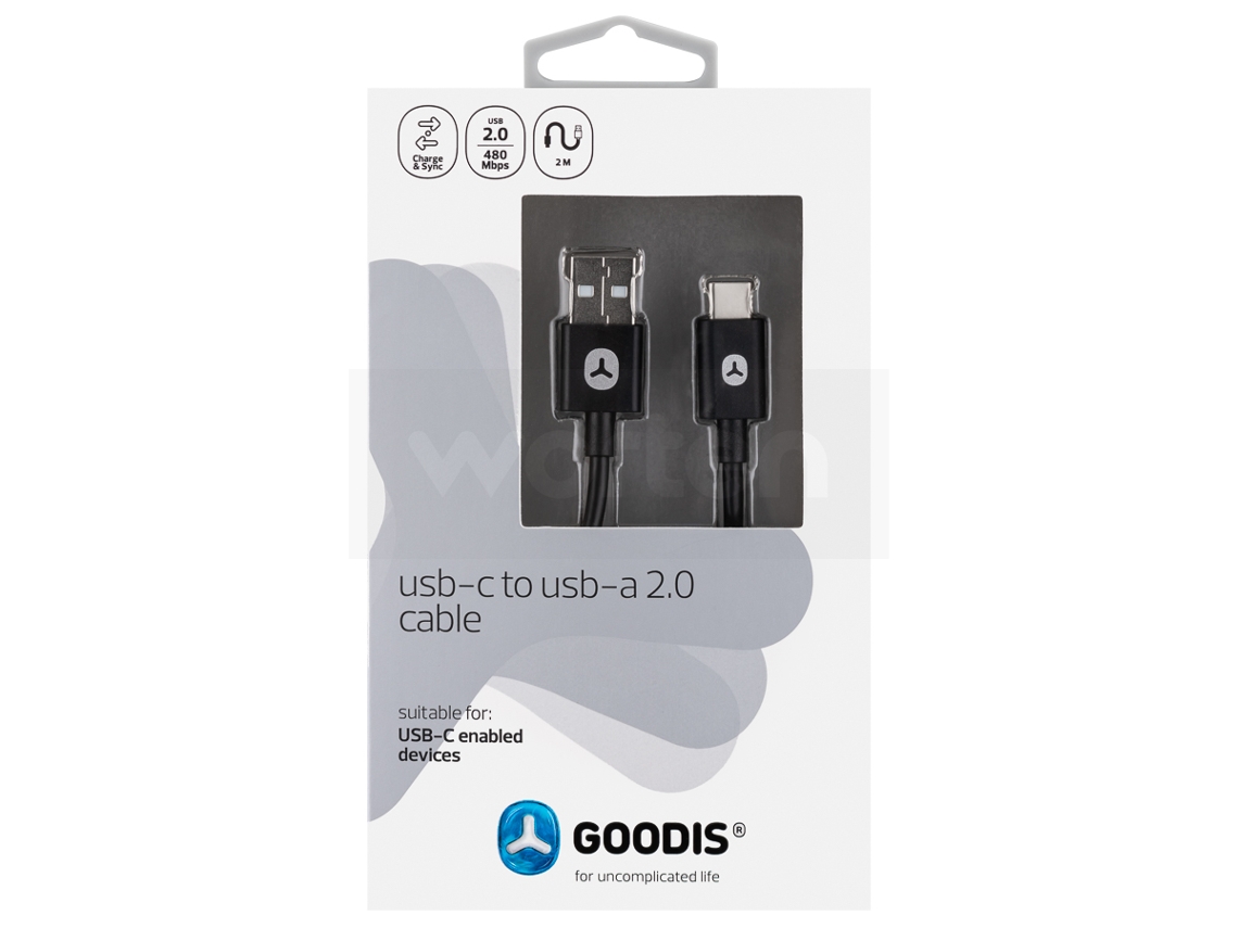 Cabo GOODIS (USB - USB-C - 2m - Preto)