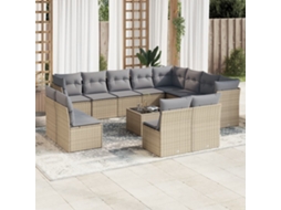 Vidaxl 13 Pcs Conjunto de Sofás P/ Jardim com Almofadões Vime Pe Bege