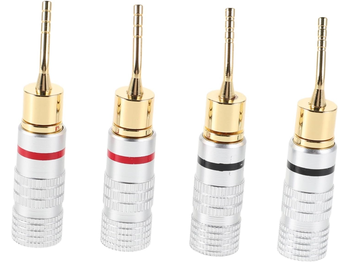Conjunto De 4 Conectores Banana De Rosca Cromados Para Fios De Alto Falante Em Sistemas De Som. Gokoco