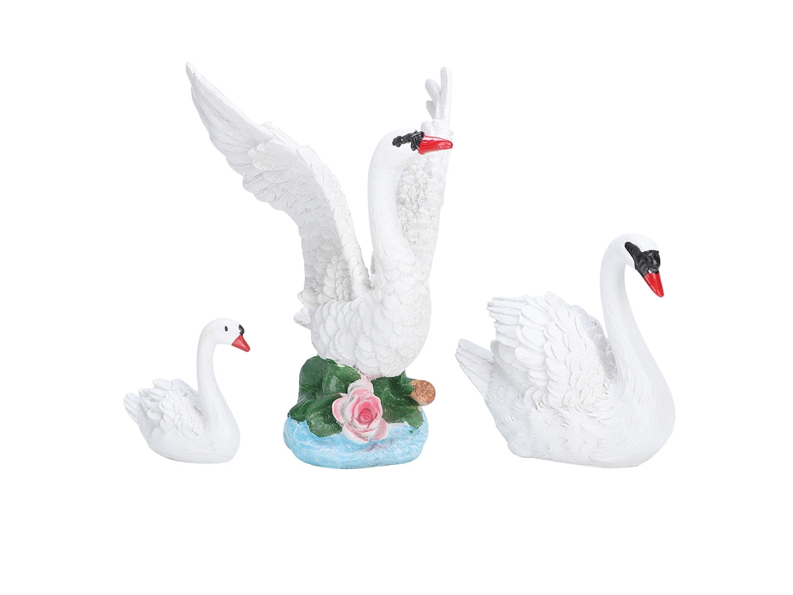 3 Peças de Decoração de Cisne de Resina para Jardim e Pátio | S/MARCA