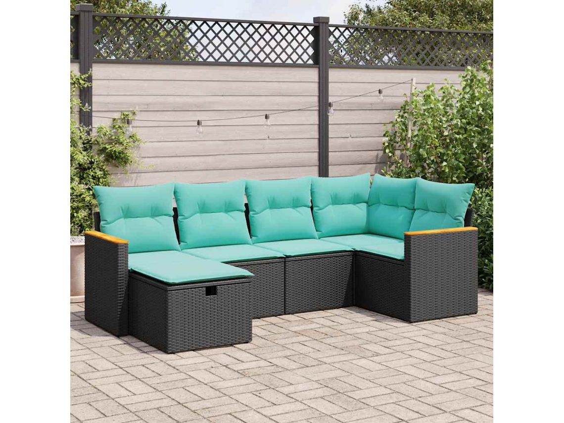 Vidaxl 6 Pcs Conjunto Sofás De Jardim C/ Almofadões Vime Pe Preto