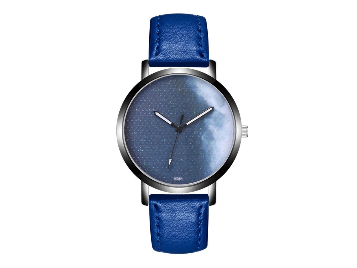 Relógio unissex casual com pulseira de couro e mecanismo de quartzo - Azul
