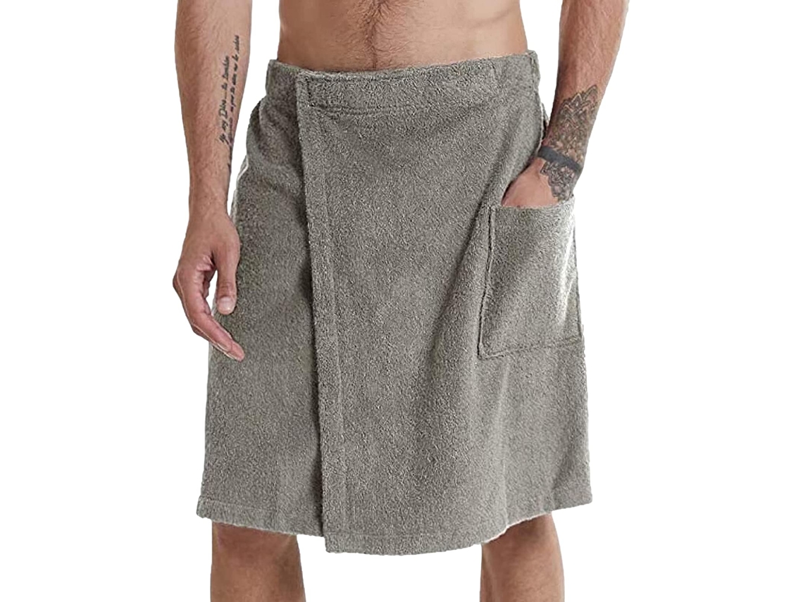 Camisa Toalha de Praia Ajustável para Homens, Saia Toalha Portátil com Bolsos para Academia, Chuveiro, Sauna, Spa e Praia, Cinza, Tamanho M BRILVIBERA