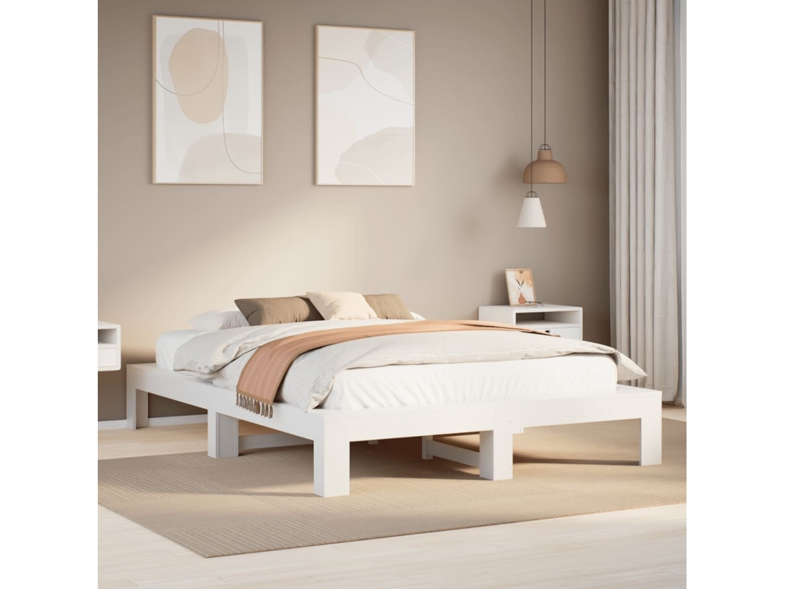 Cama Sem Colchão 150x200 Cm Madeira De Pinho Maciça Branco
