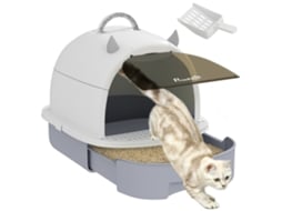 Caixa de Areia para Gatos com Bandeja Integrada, Alça para Transporte e Porta Translúcida, 40,5 X 52 X 39 Cm, Cinza ESSÊNCIACASA