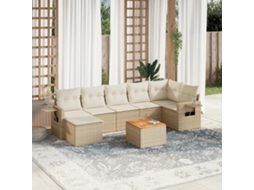 Vidaxl 8 Pcs Conjunto De Sofás P/ Jardim Com Almofadões Vime Pe Bege