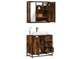 Vidaxl 2 Pcs Conj. Móveis Casa De Banho Derivados Madeira Cor Fumado