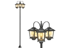 Lampadaire Solar BTFORUS com 3 cabeças, poste de jardim LED, sensor crepúsculo ao amanhecer preto