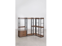 Armário Modular Aberto De Canto Com 4 Peças Em Aço E Madeira Ariaster Mdf Folheado A Melamina Preto Sklum