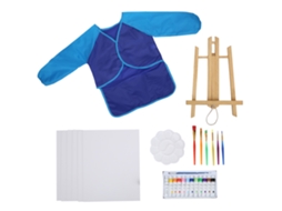 Kit De Tinta Acrílica Diy Para Crianças Com Pincéis Avental E Pizarra Portátil Blue