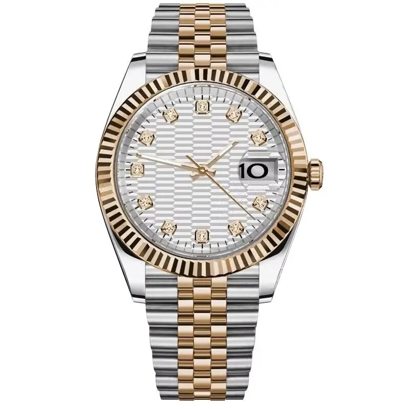 Relógio Masculino Automático Mecânico (dourado/prateado) 36/39 Mm, Mostrador Cravejado De Diamantes, Cristal De Safira