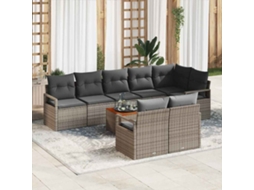 Vidaxl Conjunto De Sofá De Jardim 9 Unid. Cinzeto Vime Pe