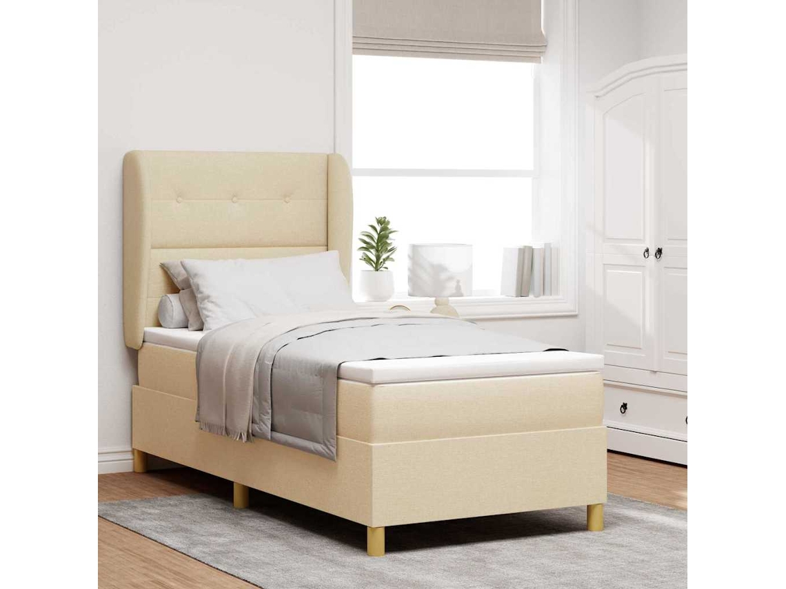 Vidaxl Cama Box Com Cabeceira Manual Creme 190 X 90 Cm Tecido