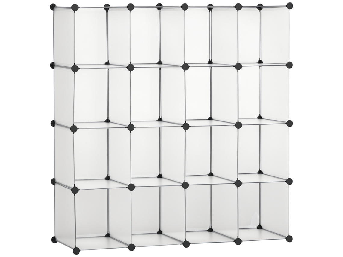 Móvel Sapateira Modular com 16 cubos 30x30x30cm em aço e Pp 125x32x125cm transparente BTFORUS