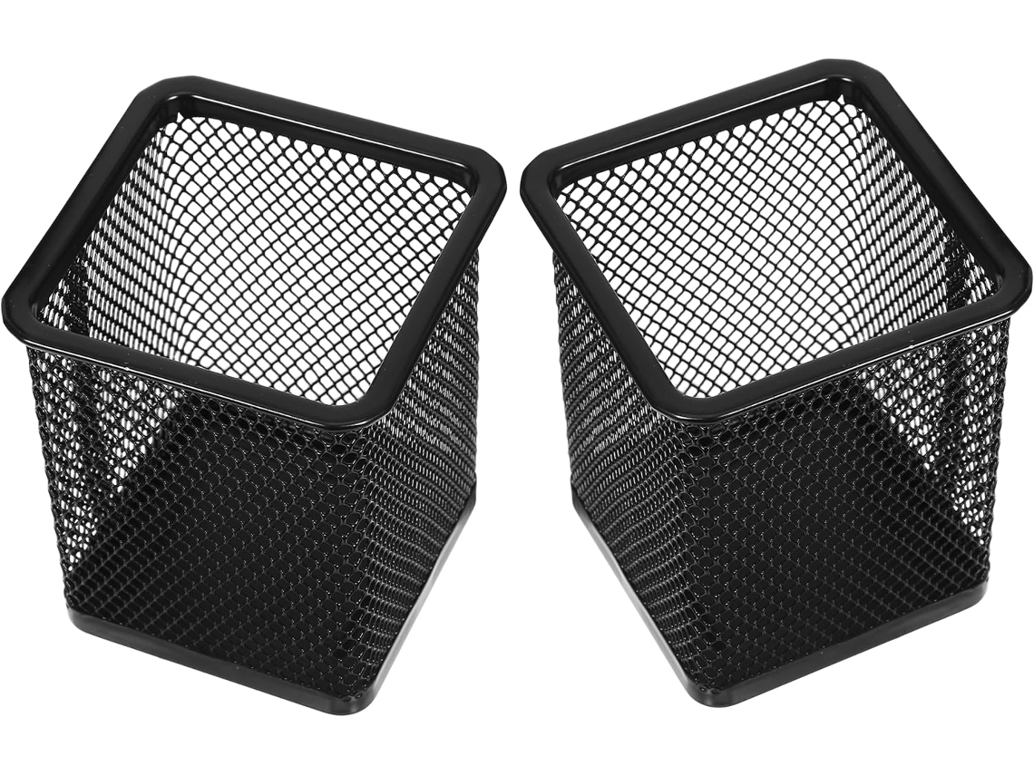 Porta Lápis Quadrado De Metal Com Tela Preta, Conjunto De 2 Peças, Organizador Resistente A Arranhões Mesa Ou