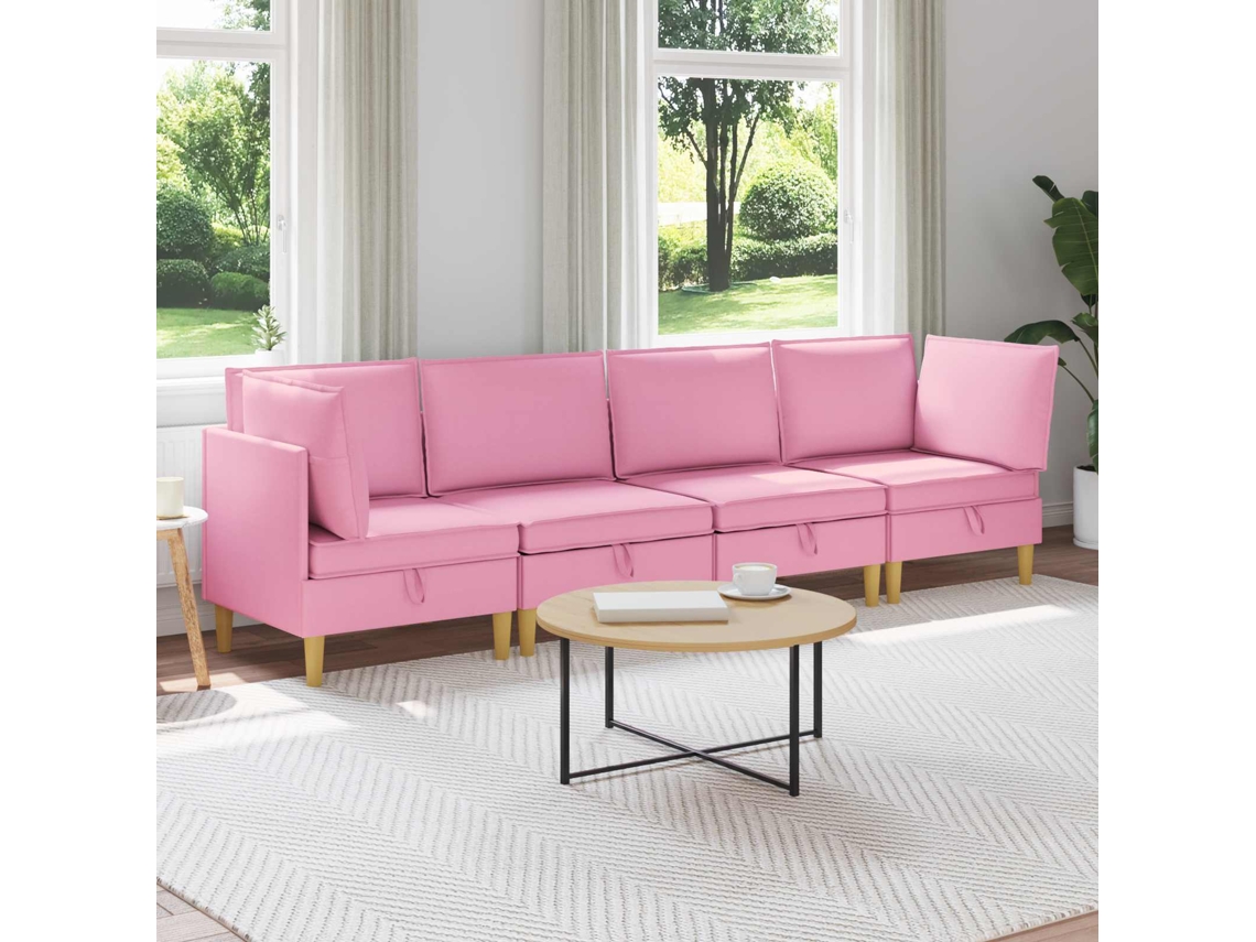 Vidaxl Conjunto De Sofá Modular Com Armazenamento 4 Unid. Rosa Tecido