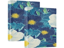 Pasta Escolar De 3, 8cm 1, 5 Polegadas Com Design De Blocos Madeira, Estampa Floral Azul E Branca Com Prancheta, Pacote
