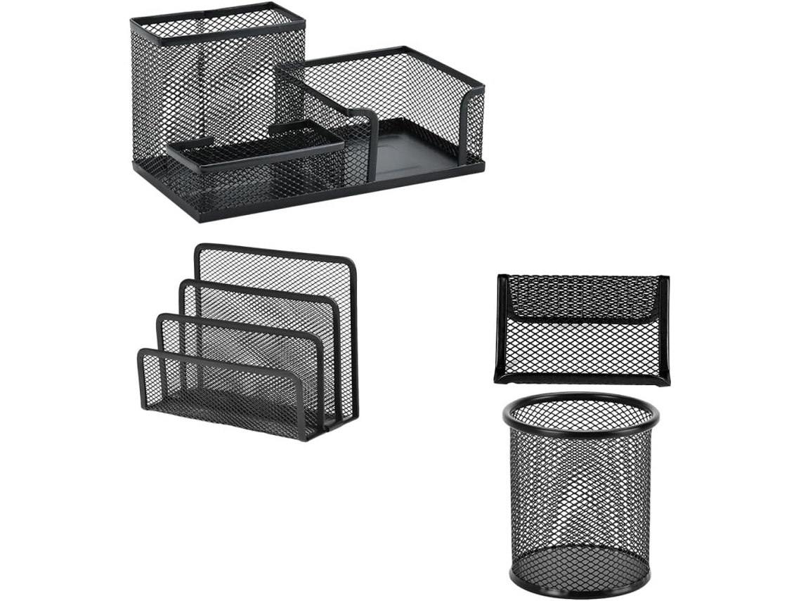 Conjunto de Armazenamento Multifuncional Amosfun 4 Peças em Ferro Preto Organizador para Artigos Papelaria,
