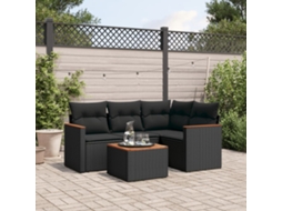 Vidaxl 5 Pcs Conjunto Sofás De Jardim Com Almofadões Vime Pe Preto