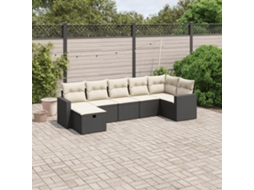 Vidaxl 7 Pcs Conjunto De Sofás P/ Jardim C/ Almofadões Vime Pe Preto