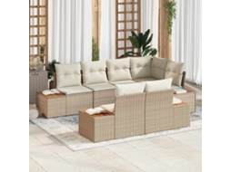 Vidaxl Conjunto De Sofá De Jardim 7 Unid. Bege Vime Pe