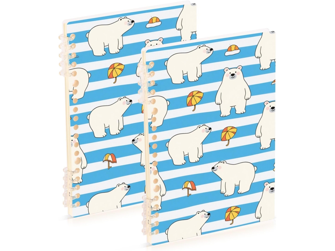 Conjunto de 2 Cadernos Espiral A5 com Estampa Urso Listrado em Azul e Branco, 21,1 X 14,5 Cm, Caderno Resisten