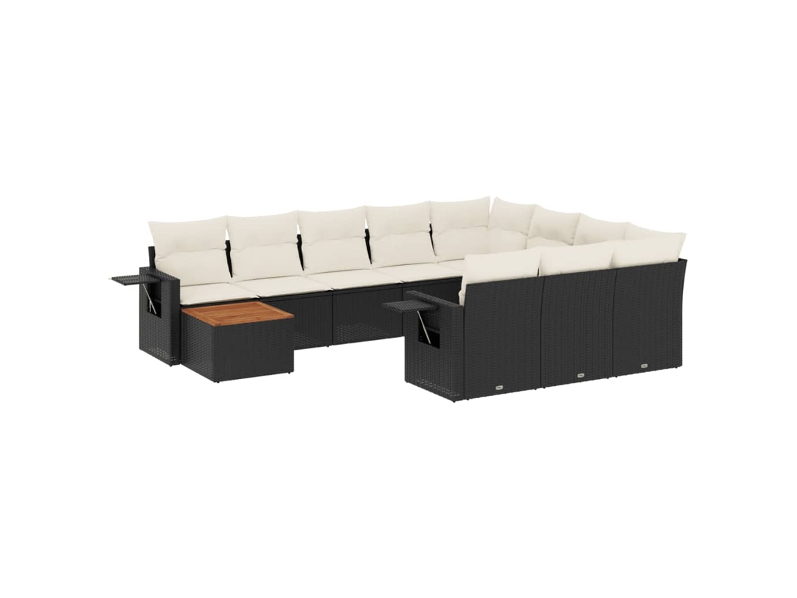 Conjunto de 11 sofás de jardim com almofadões Vime Pe Preto MAISON EXCLUSIVE