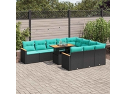 Vidaxl 11 Pcs Conjunto Sofás De Jardim C/ Almofadões Vime Pe Preto