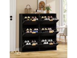 Armário Moderno Para Sapatos, 6 Compartimentos, Sapateira Autônoma Com Prateleiras Abertas, Ideal Para Hall Ou Corredor, Preto, 118x115x25 Cm.