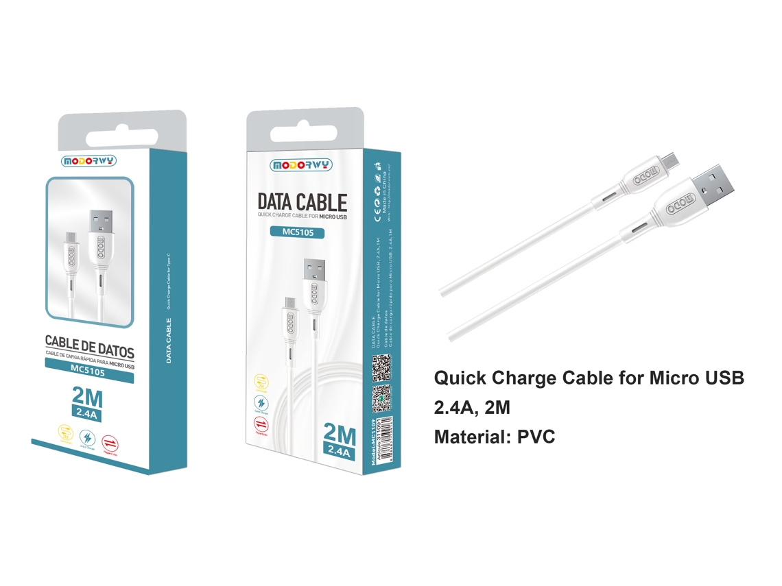 Cabo De Dados Micro-Usb MODORWY Mc5105 2M (Branco)