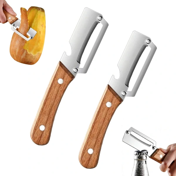 Conjunto De Descascador 2 Peças, Descascador De Batatas 2 Em 1 Com Abridor Garrafas