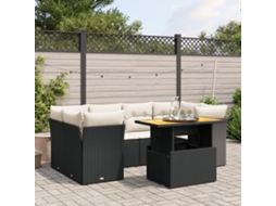Vidaxl 7 Pcs Conjunto de Sofás P/ Jardim C/ Almofadões Vime Pe Preto