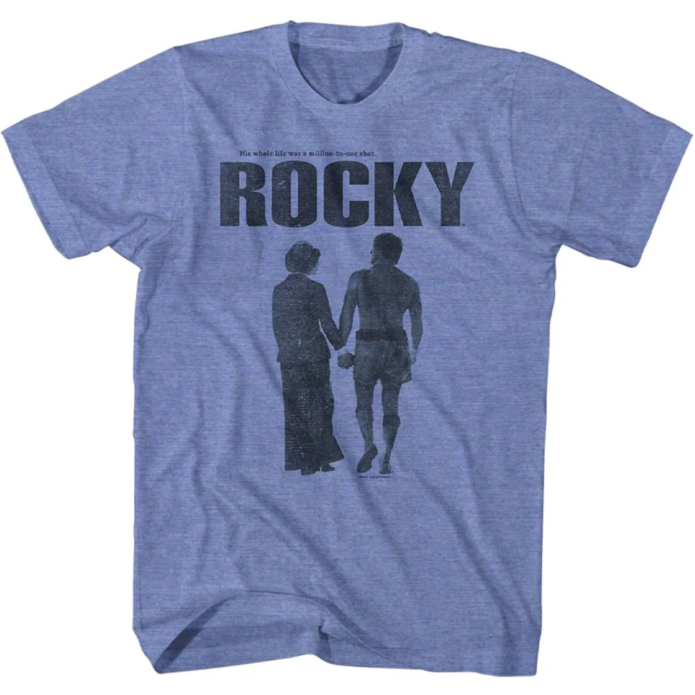 Unisex Adult T-shirt Rockinstone Rocky Movie Poster Heather Light Blue Sizem