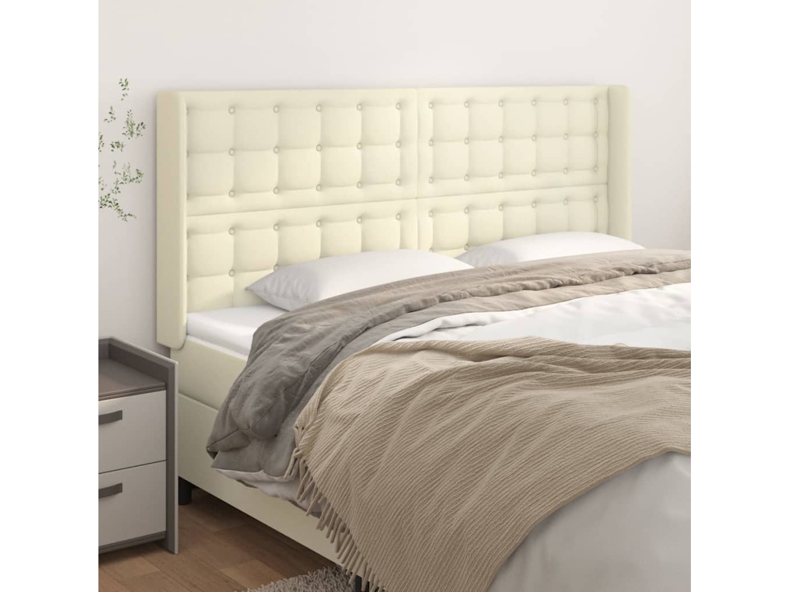 Vidaxl Cabeceira Cama C/ Abas Couro Artif. 183x16x118/128 Cm Creme