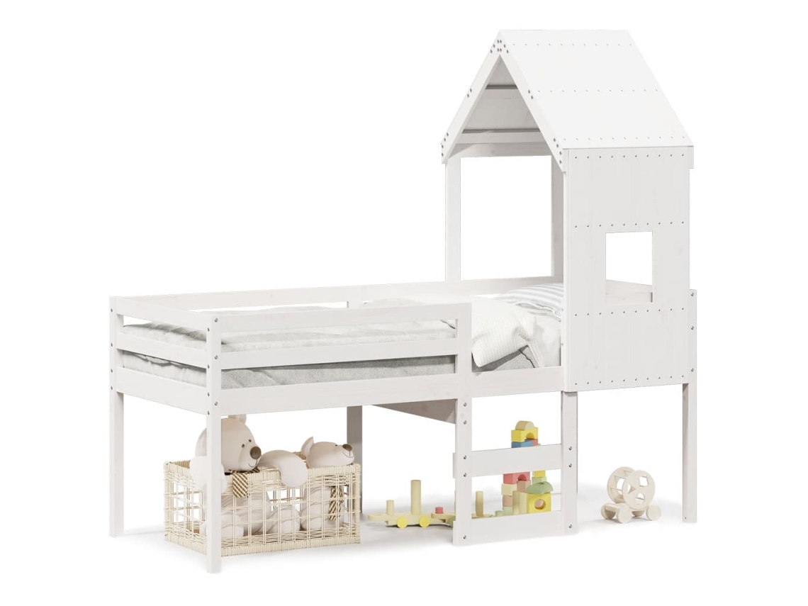 Cama Alta Com Telhado 90x200 Cm Pinho Maciço Branco Dkd Home Decor
