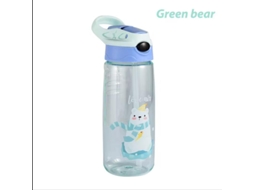 Garrafa de Água Infantil de 500ml com Tampa e Canudo, Livre de Bpa. MDUG (urso Verde)