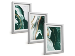 Composição De Quadros Padrões Abstratos De Tinta Verde Espelharte (3 Peças 20x30 Cm)