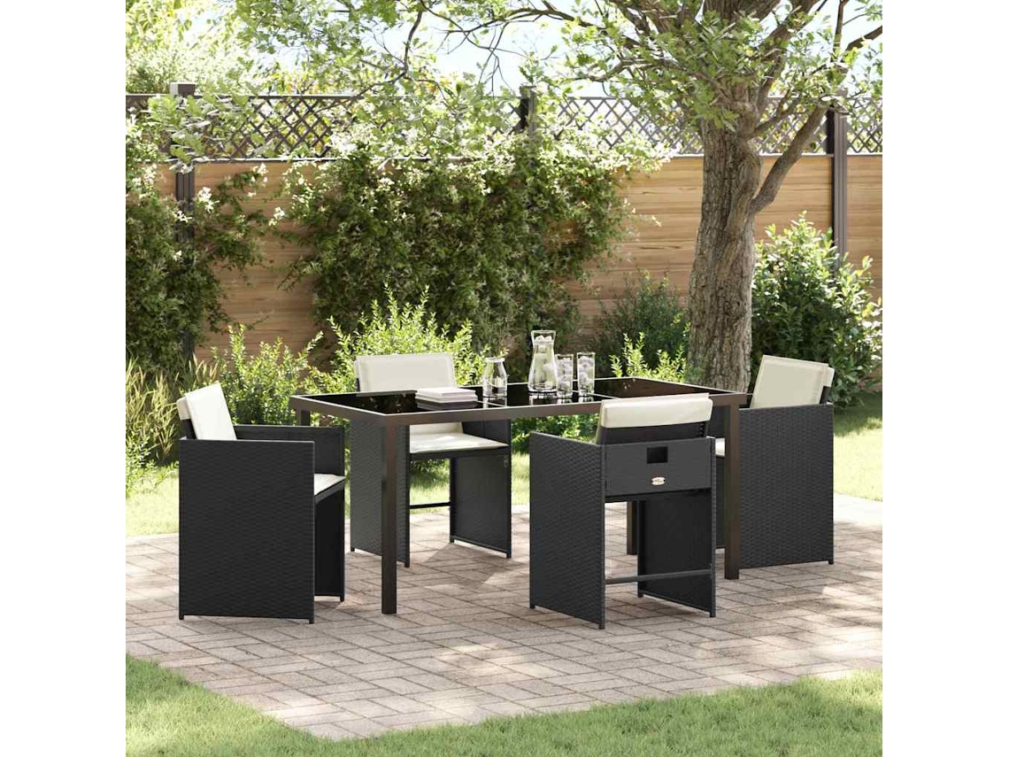Vidaxl Conjunto de Jantar para Jardim 5 Pcs Preto Vime Pe