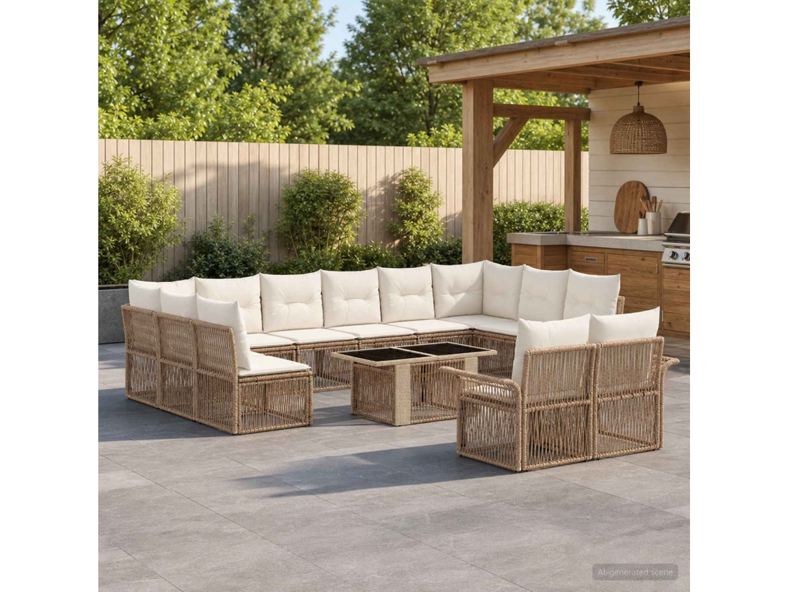 Vidaxl Conjunto De Sofá De Jardim 13 Unid. Bege E Branco Creme Vime Pe
