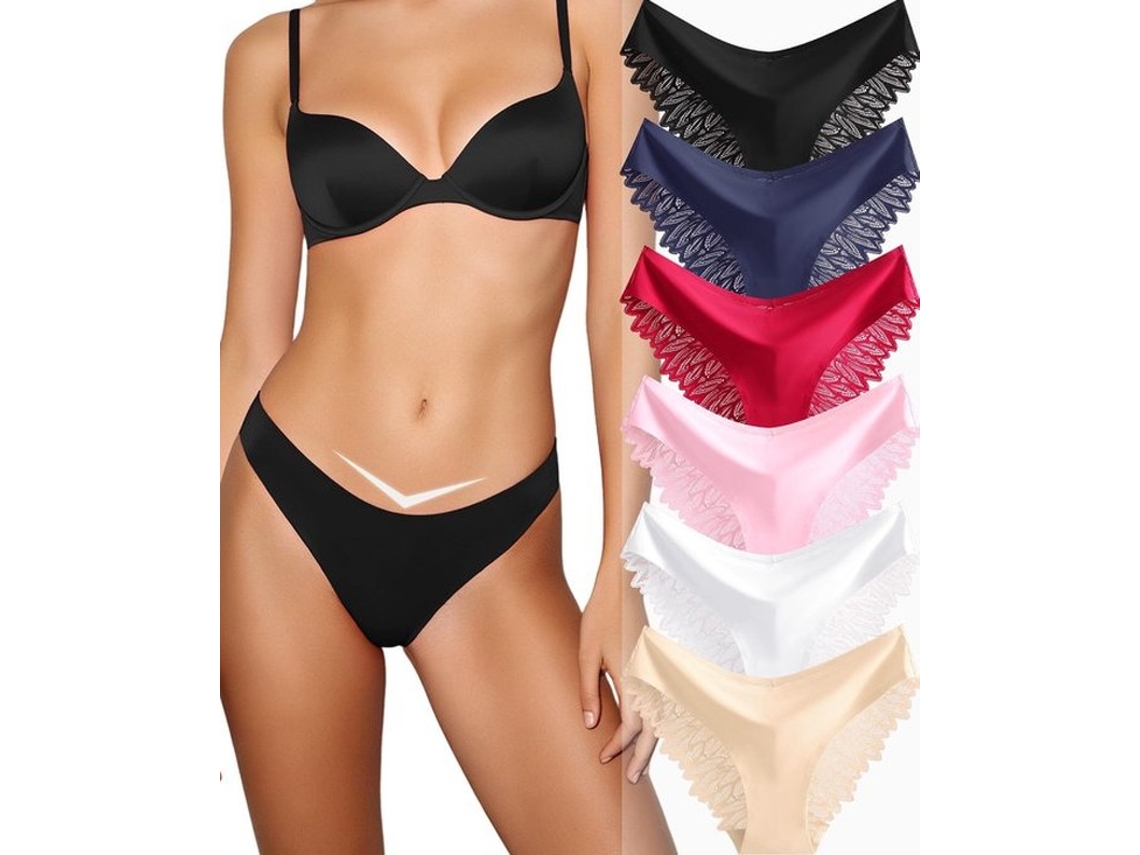 Solidchoice- Onderbroeken Dames Naadloos - Slip/braziliaans - Set Van 6 - Zachte/ademende Materialen - Onzichtbaar/draagcomfort - Delicate Kant - Dame