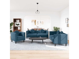 Vidaxl 3 Pcs Conjunto De Sofás Com Almofadas Veludo Azul
