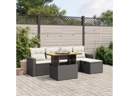 Vidaxl 6 Pcs Conjunto Sofás De Jardim C/ Almofadões Vime Pe Preto