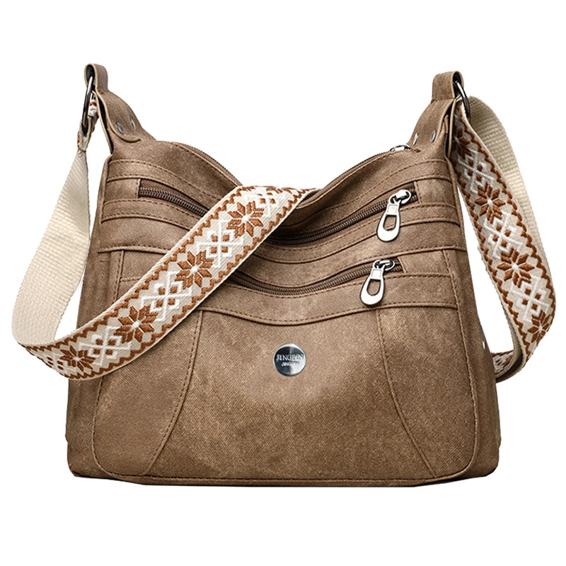 (bj727 Marrom) Bolsa Transversal Casual Multicolorida Com Alça De Ombro Estampada, Multifuncional E Com Vários Compartimentos.