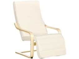 Espreguiçadeira Com Almofada, Apoio Para Os Pés Com 5 Posições, Madeira De Bétula, Suporta Até 120 Kg, 66,5 X 94 X 100 Cm, Branco Creme