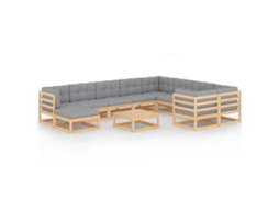Vidaxl 11 Pcs Conjunto Lounge De Jardim C/ Almofadões Pinho Maciço