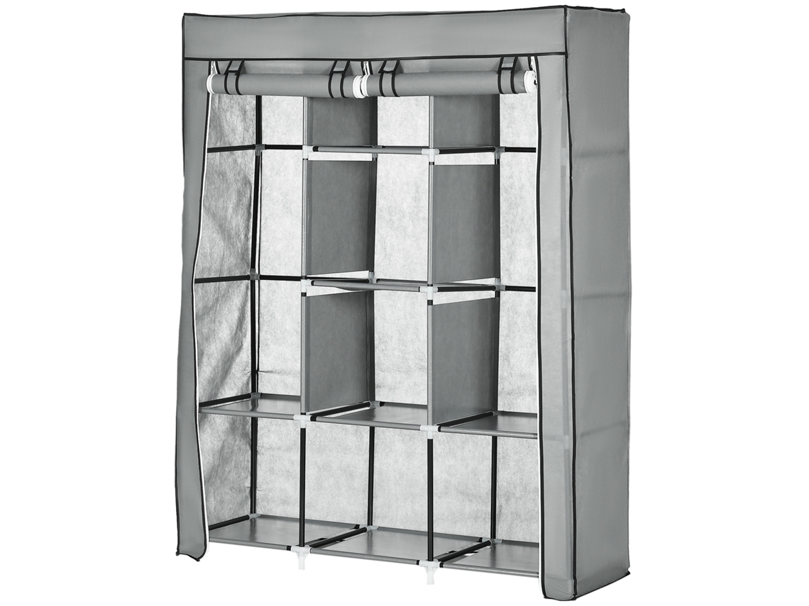 8 Prateleiras Bem Como 2 Barras, Tecido Não Tecido E Aço, Cinza Claro, Destinada A Áreas Externas, Guarda-roupa Compacto Com Base Elevada
